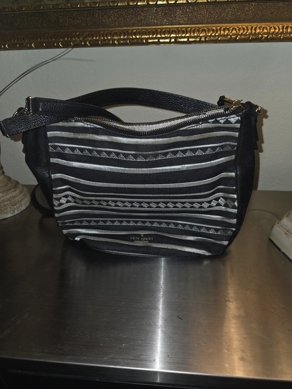 Kate Spade Black & White Striped Crossbody Bag